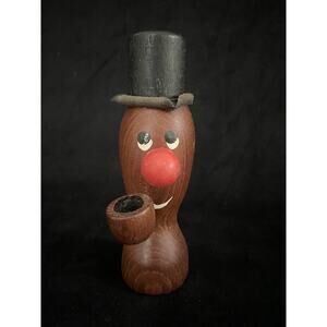 Vintage Danish Modern Teak Matchstick Holder, Danish Teak Figurine